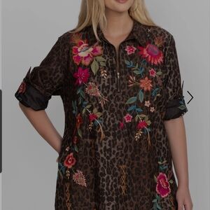 Johnny Was Brown Leopard Print Top